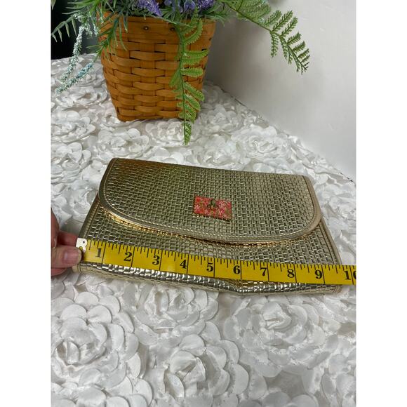 Lilly Pulitzer Gold Basketweave Metallic Clutch Vintage Floral Interior & Clasp - Picture 10 of 11